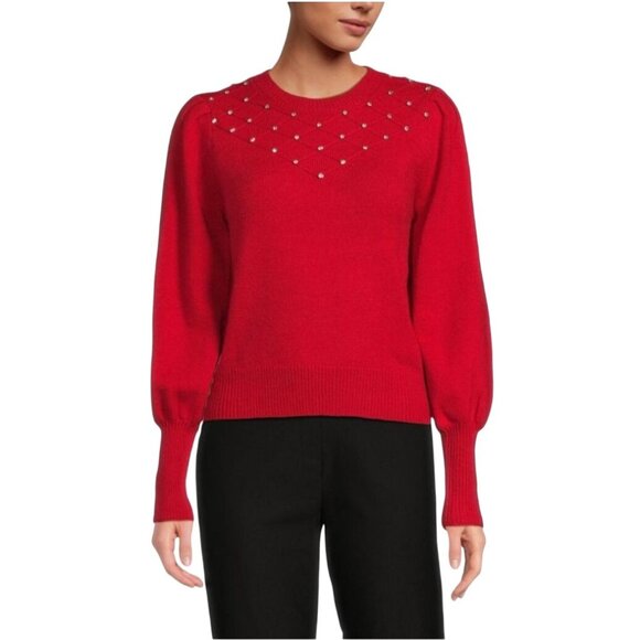Nanette Lepore Red Embellished Puff Sleeve Sweater Size S - Picture 1 of 8